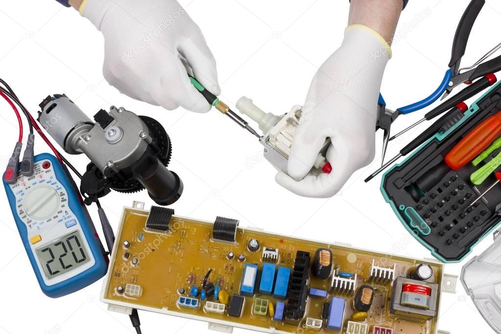 Technician repairing a commercial coffee machine